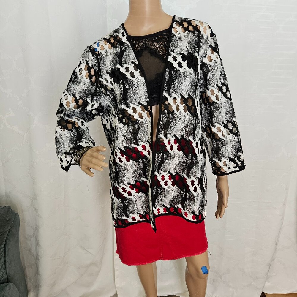 **Alfred Dunner Stylish Open-Front Mesh Cardigan** - image 1